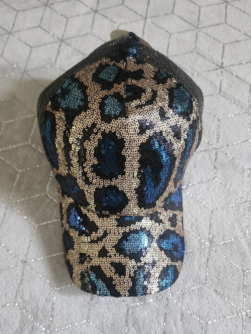 CAP | Blue and Gold Sequined Leopard-print Baseball Cap